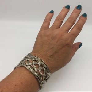 Twisted Braided Wire Silver Tone Cuff Statement Bracelet